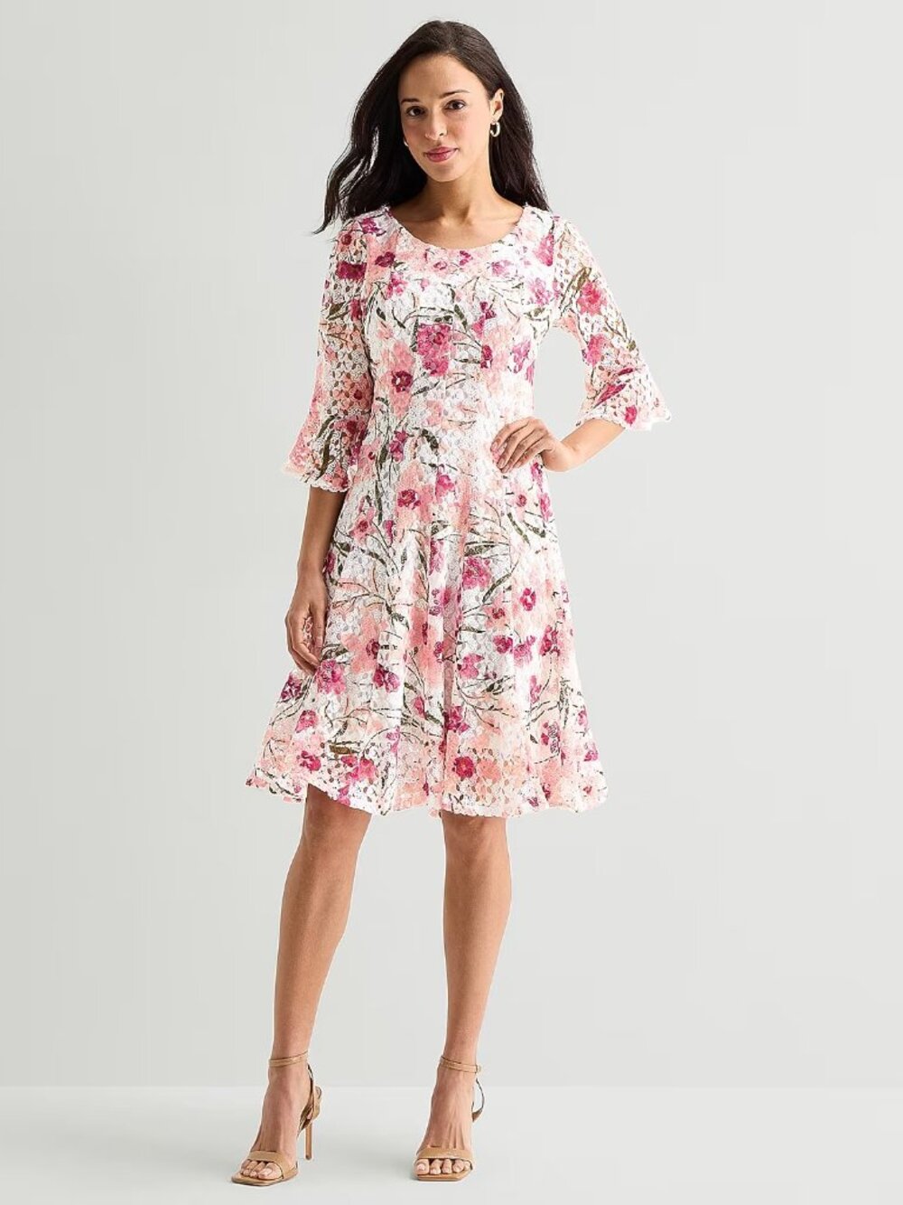 MSRP $89 Rabbit Rabbit Rabbit Design Womens 8, 18 Blush Floral Dress Round Neck